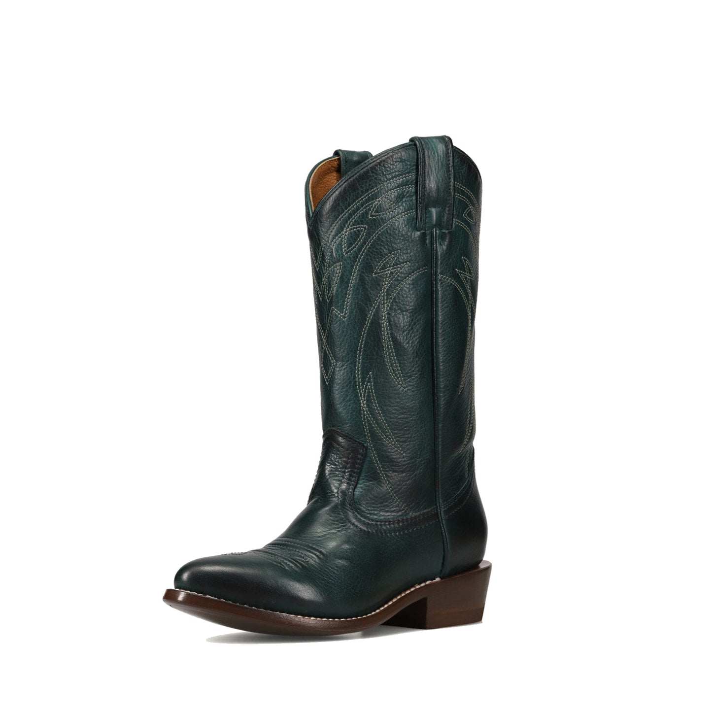 Dark Green Almond-Toe Chic Embroidery Western Mid Calf Cowgirl Boots