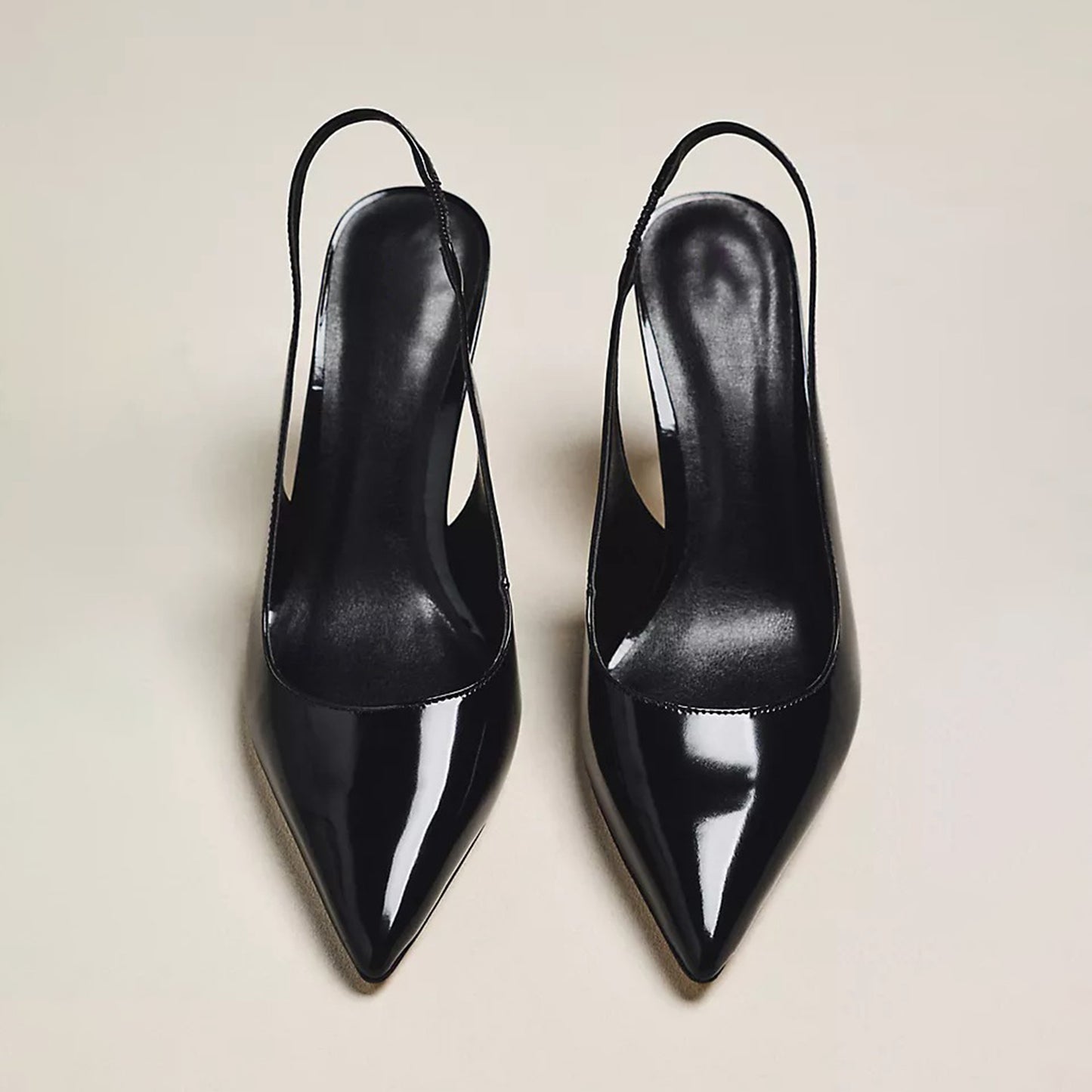 Patent Black Pointed-Toe Classic Simple Slingback Kitten Heels