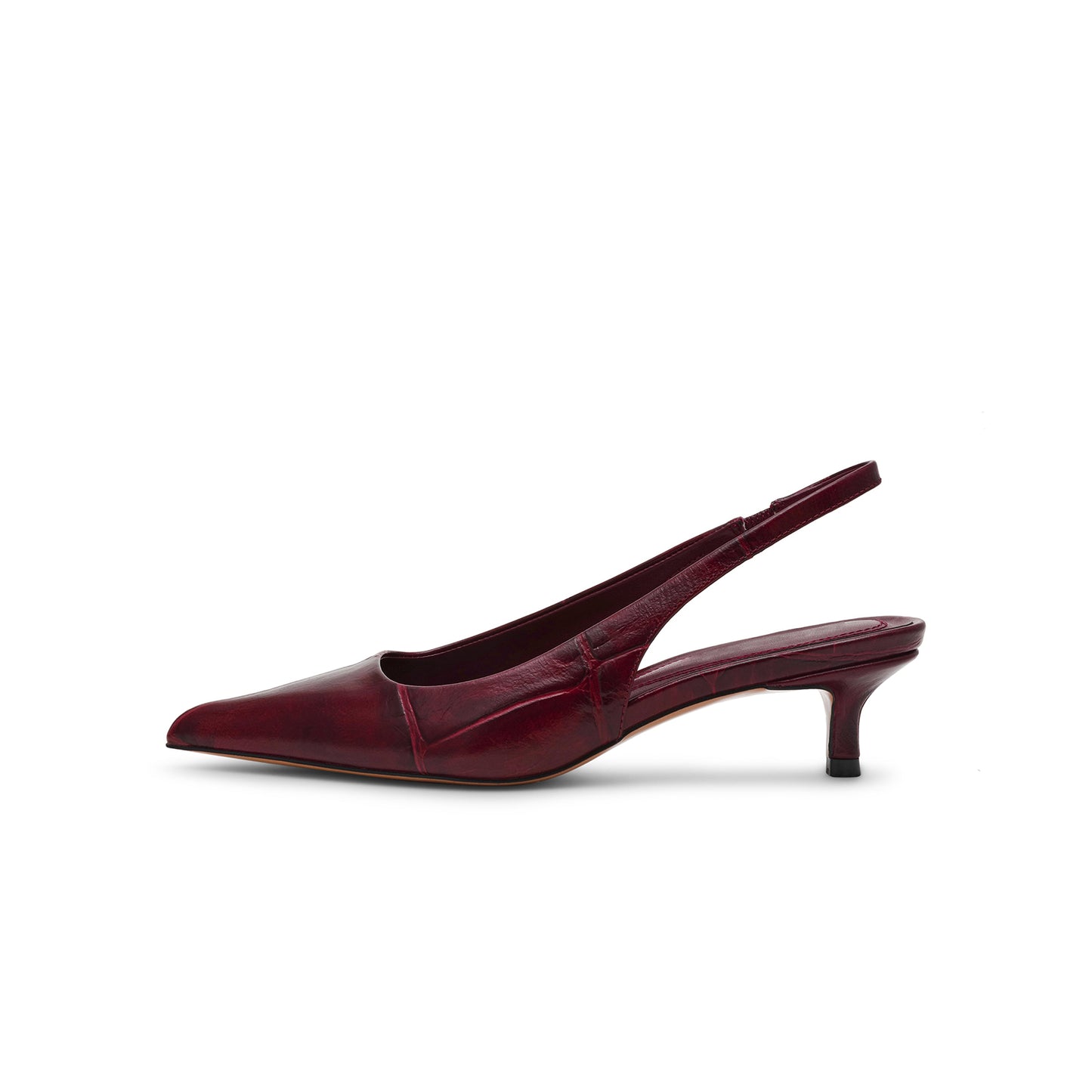 Wine Red Stone Print Pointed-Toe Classic Slingback Kitten Heels