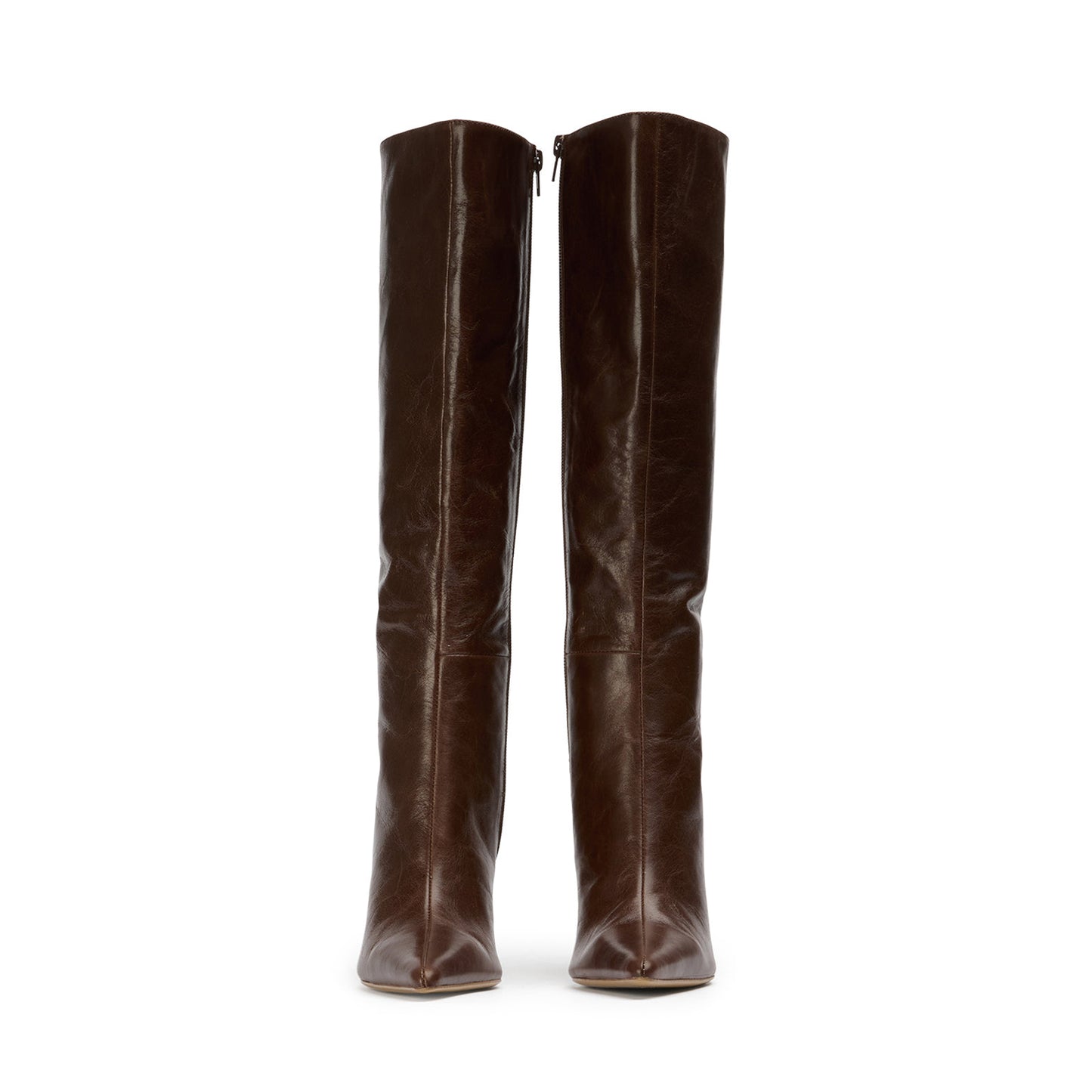 Vintage Chocolate Pointed-Toe Full-Zip Sleek Knee High Stiletto Boots