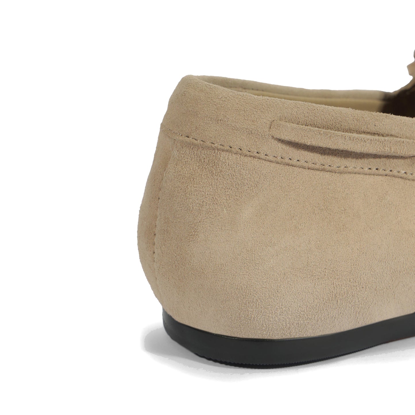 Light Khaki Faux Suede Square-Toe Front Bow With Fringe Slip-On Flats