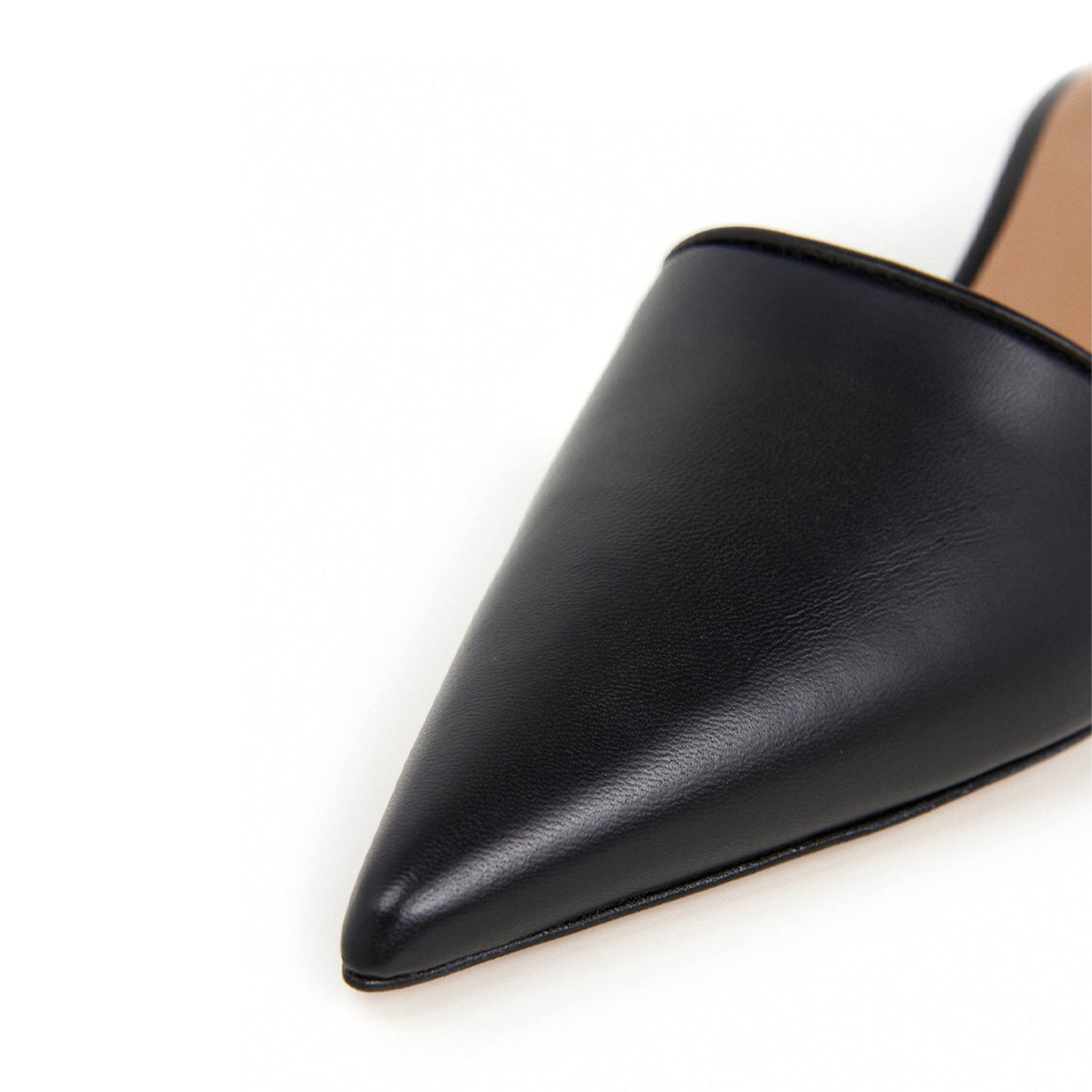 Black Pointed-Toe Slip-On Backless Kitten Heels