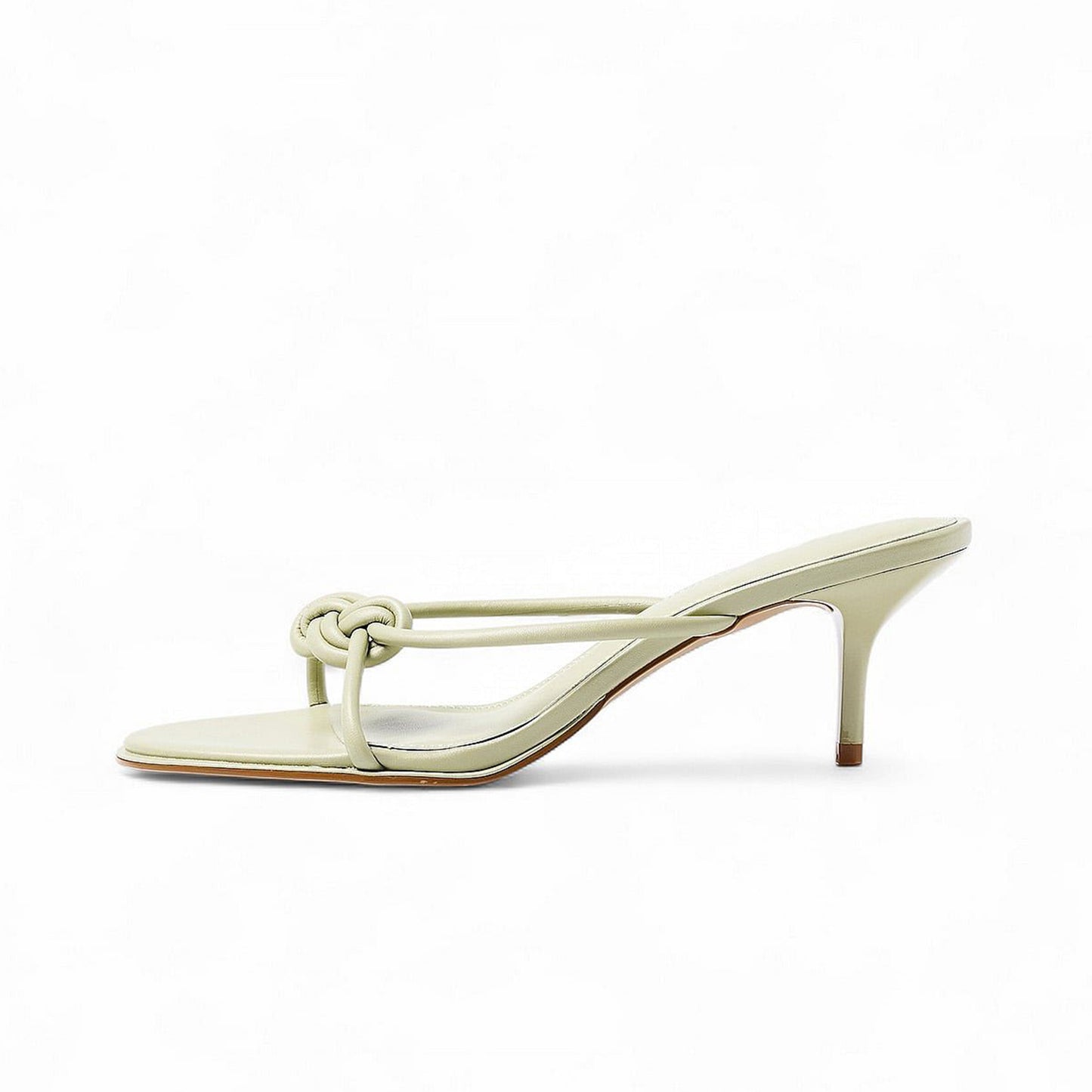 Light Green Round-Toe Front Knot Straps Backless Kitten Heels