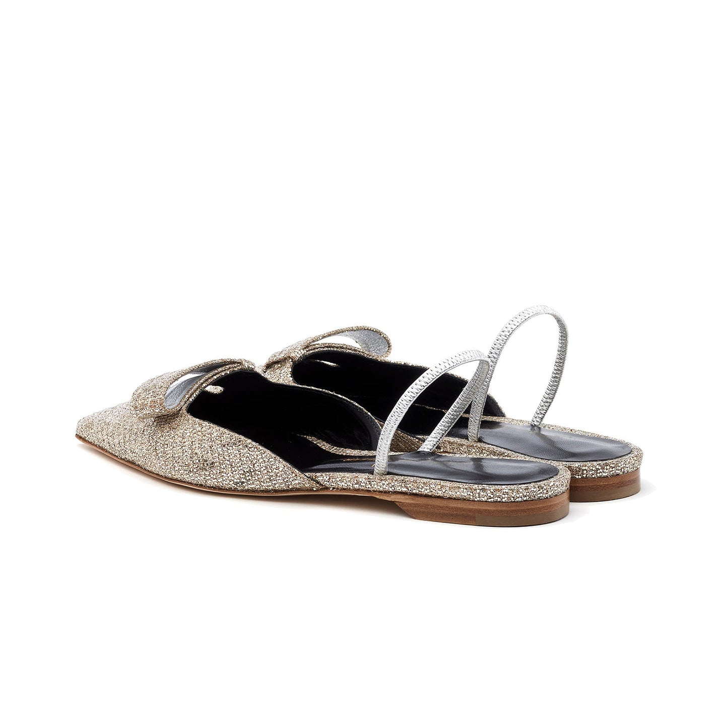 Metallic Gold Lizard Pattern Woven Pointed-Toe Slingback Flats