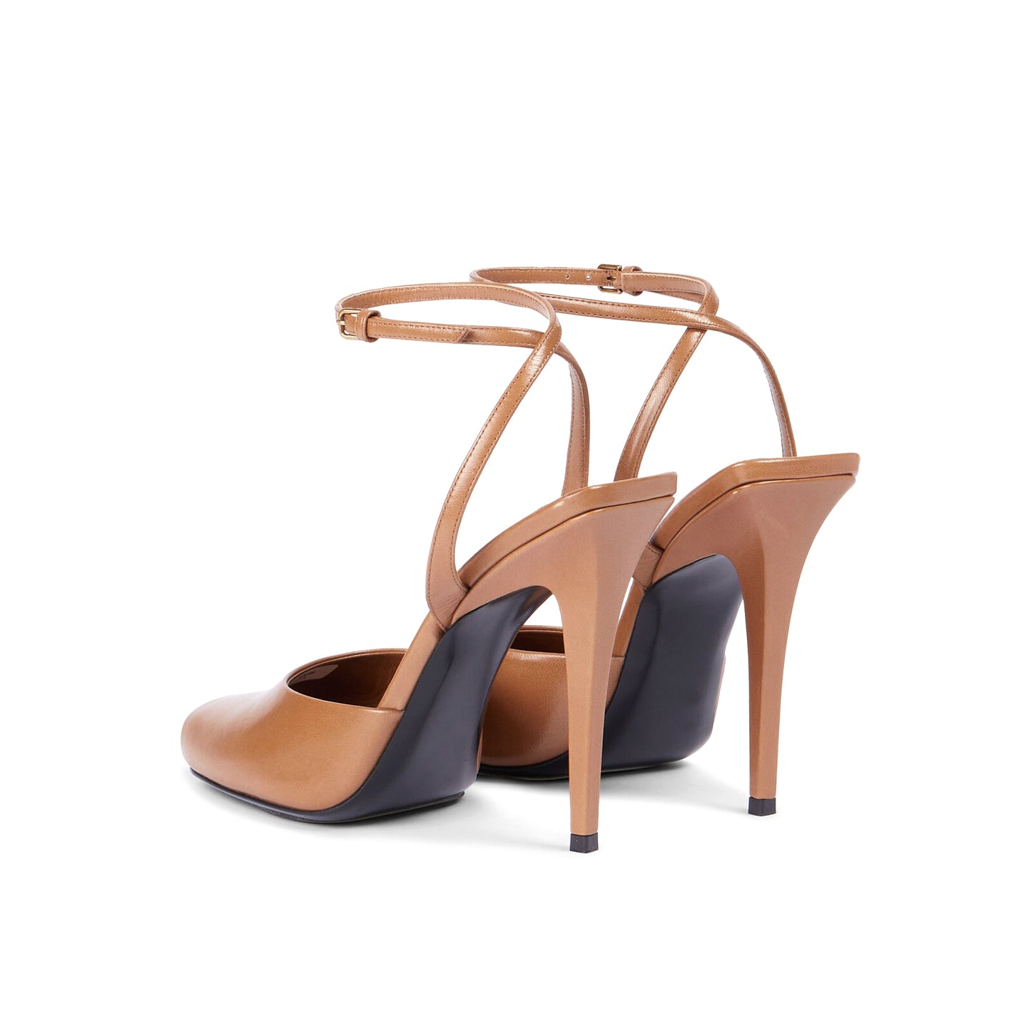 Brown Square-Toe Ankle Strap High Heels