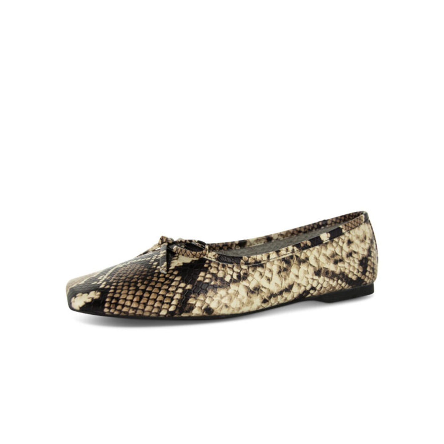 Snakeskin Print Vegan Leather Square-Toe Front Bow Chic Ballet Flats