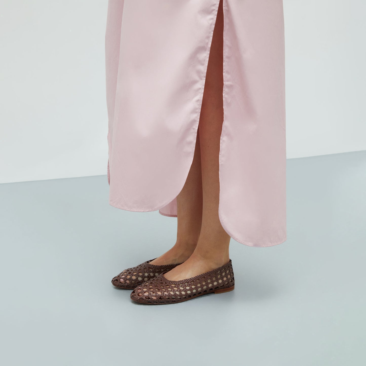 Coffee Woven Round-Toe Slip-On Classic Ballet Flats