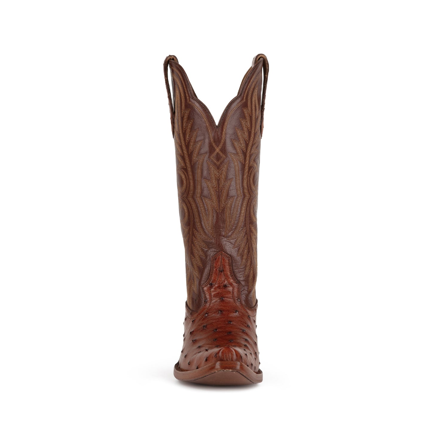 Brandy Contrast Vegan Leather And Ostrich Print Snip-Toe Embroidery Mid Calf Cowgirl Boots