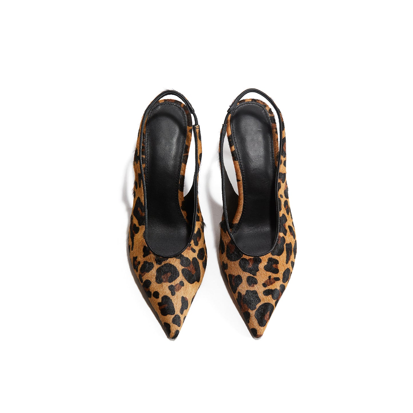 Leopard Pony Hair Pointed-Toe Slip-On Slingback Kitten Heels