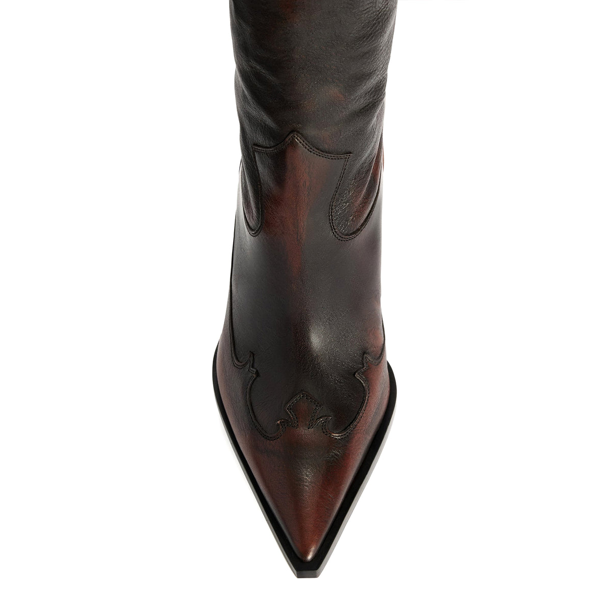 Dark Tan Pointed-Toe Sleek Slip-On Mid Calf Stiletto Boots