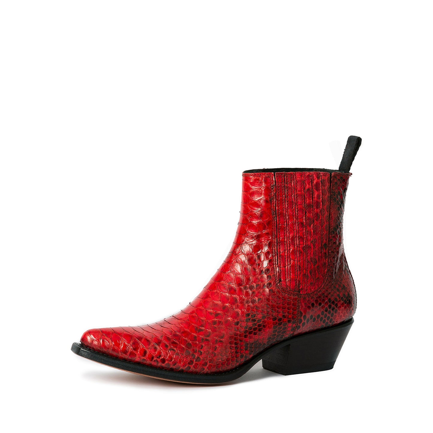 Red Snakeskin Print Pointed-Toe Simple Ankle Cowgirl Boots