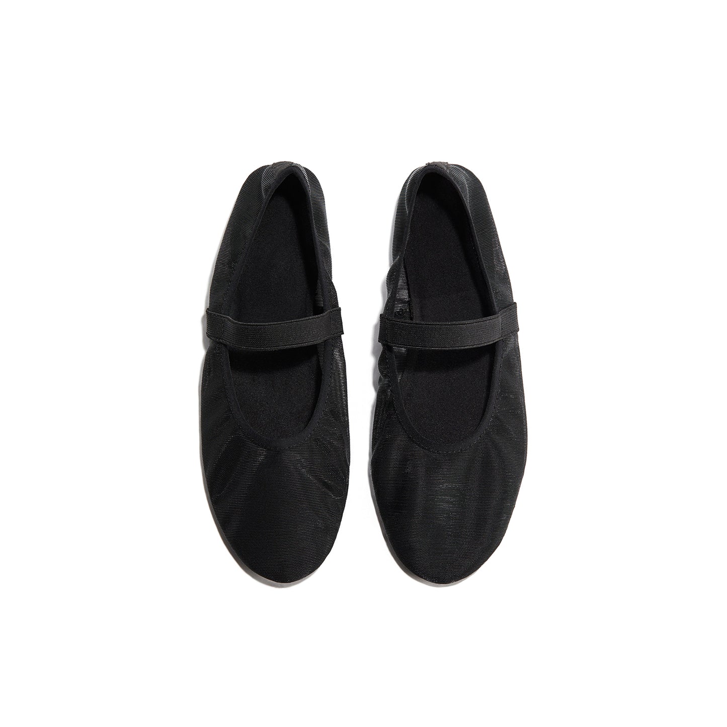 Black Mesh Round-Toe Bridge Strap Ballet Flats