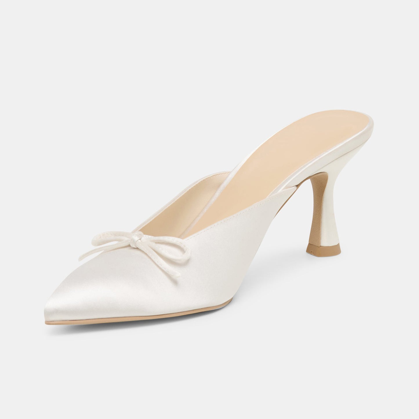 White Satin Pointed-Toe Stylish Front Bow Backless High Heels