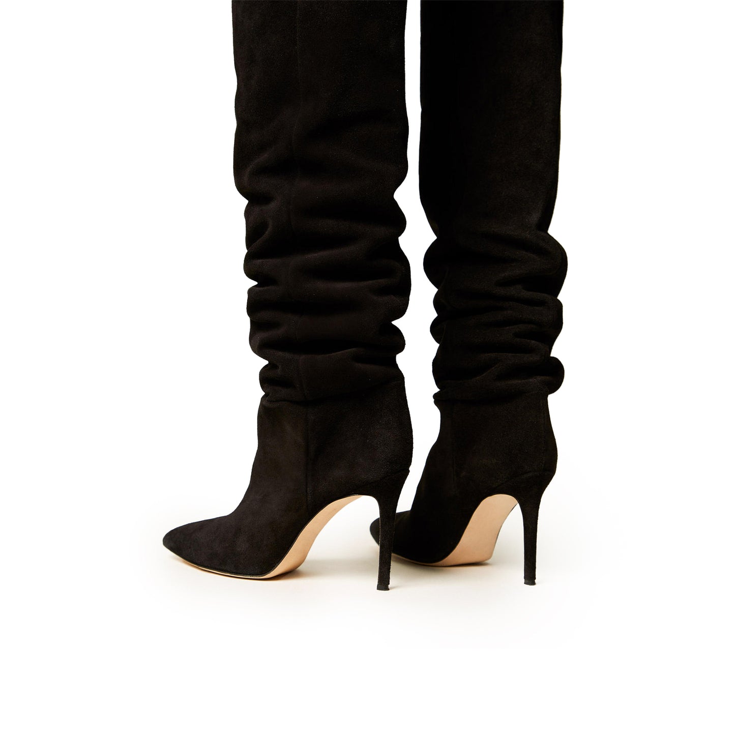 Black Faux Suede Pointed-Toe Wide Calf Over-The-Knee Stiletto Boots
