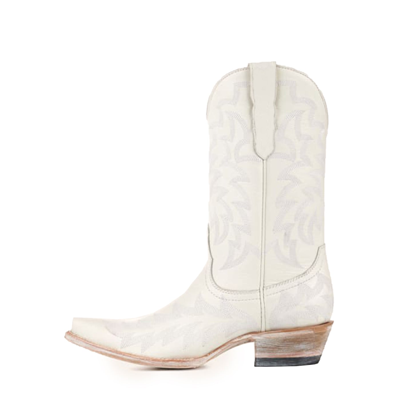 White Snip-Toe Delicate Embroidery Mid Calf Chic Cowgirl Boots