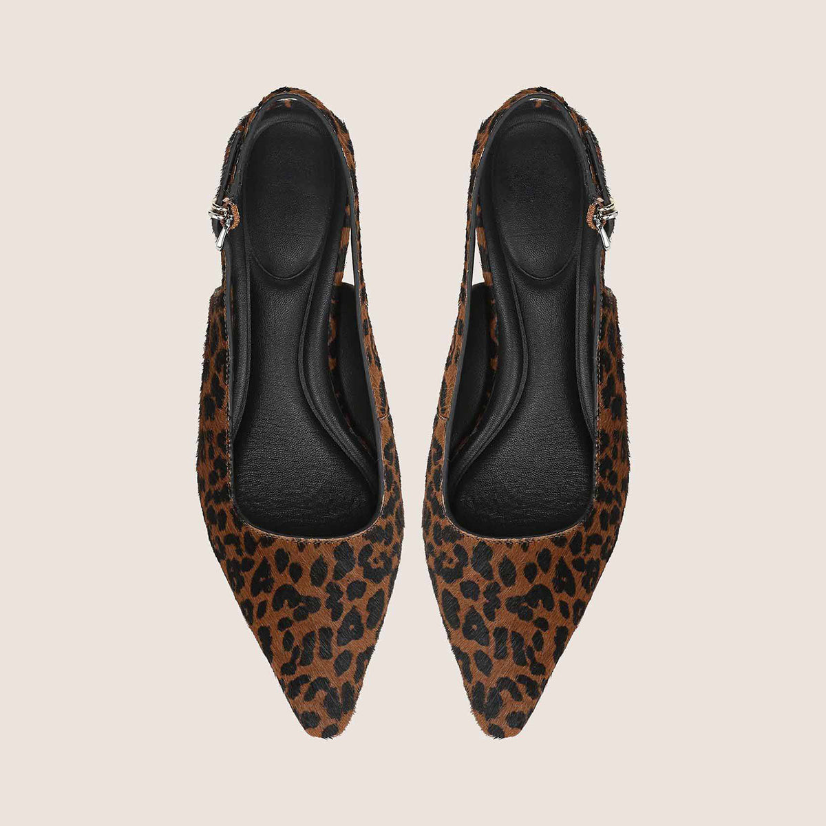 Leopard Pattern Pony Hair Vegan Leather Chic Pointed-Toe Buckle Slingback Kitten Heels