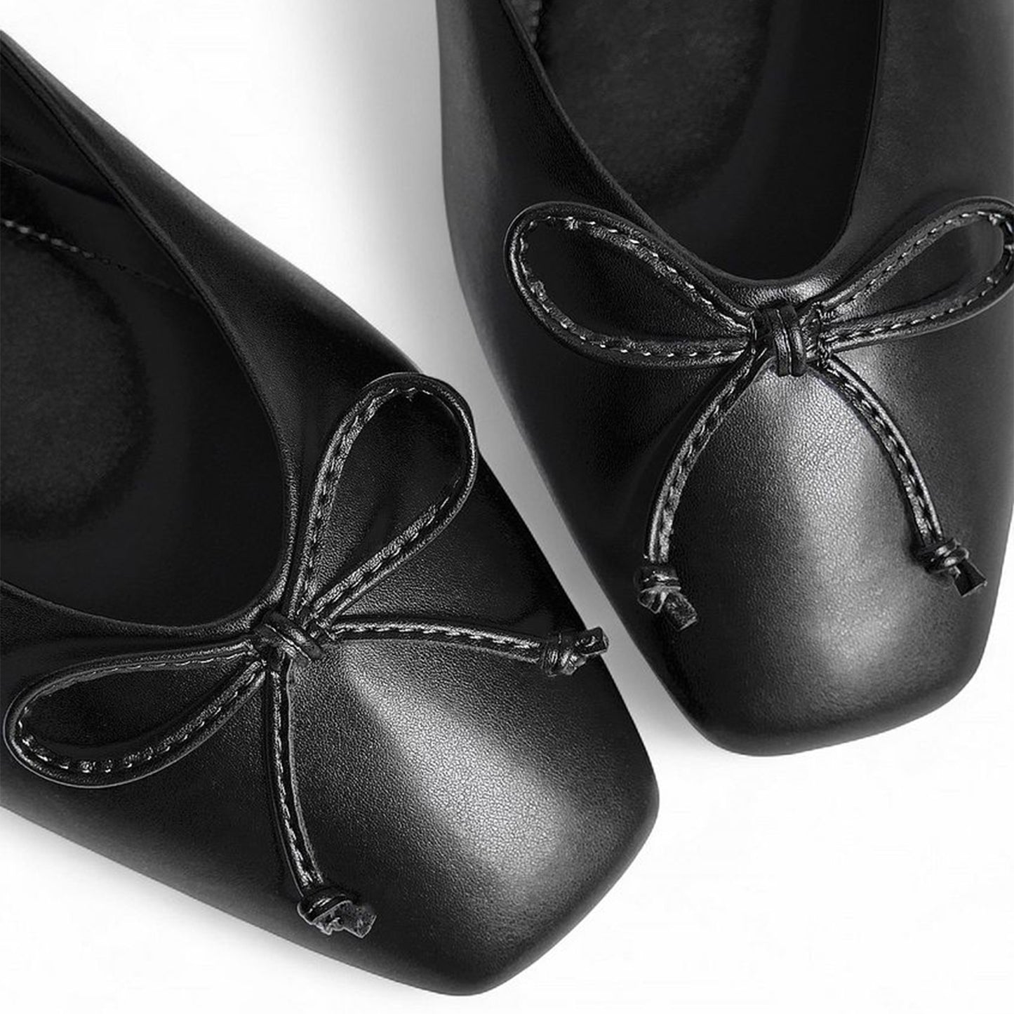 Black Square-Toe Classic Front Bow Detail Ballet Flats