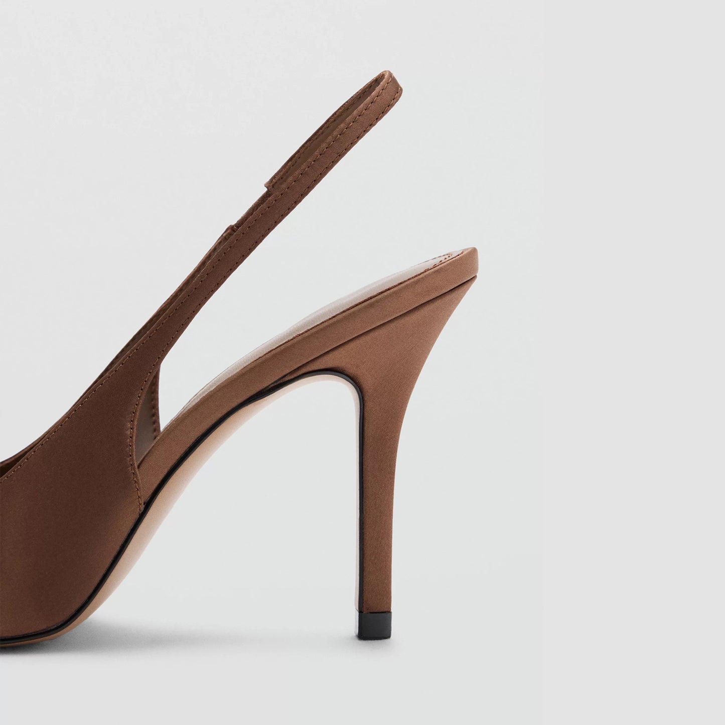 Chocolate Satin Pointed-Toe Front Double Knots Slingback High Heels