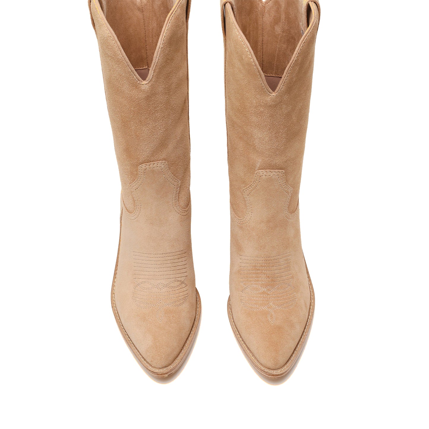 Sand Faux Suede Almond-Toe Classic Simple Mid Calf Cowgirl Boots