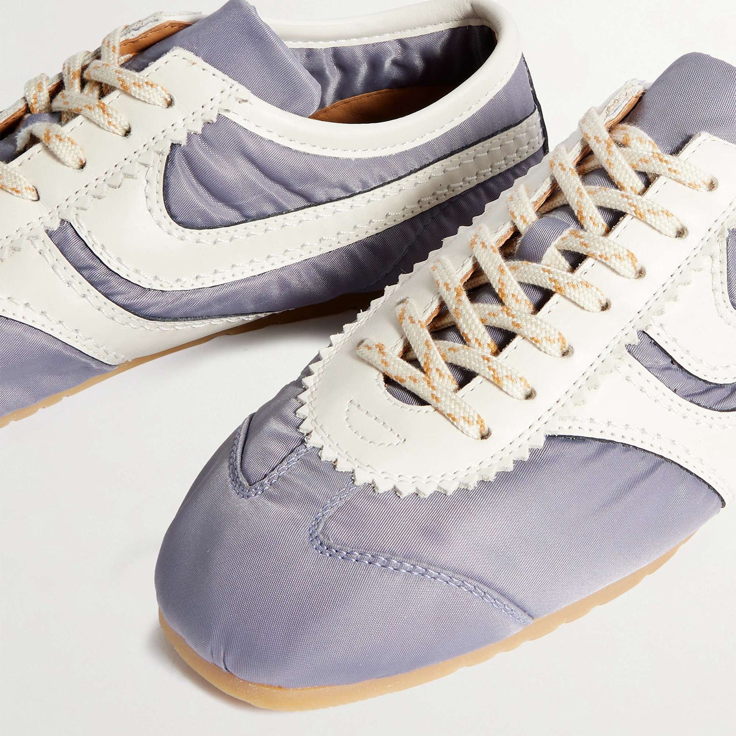 Light Blue Contrast Vegan Leather And Cloth Square-Toe Lace-Up Sneakers Flats