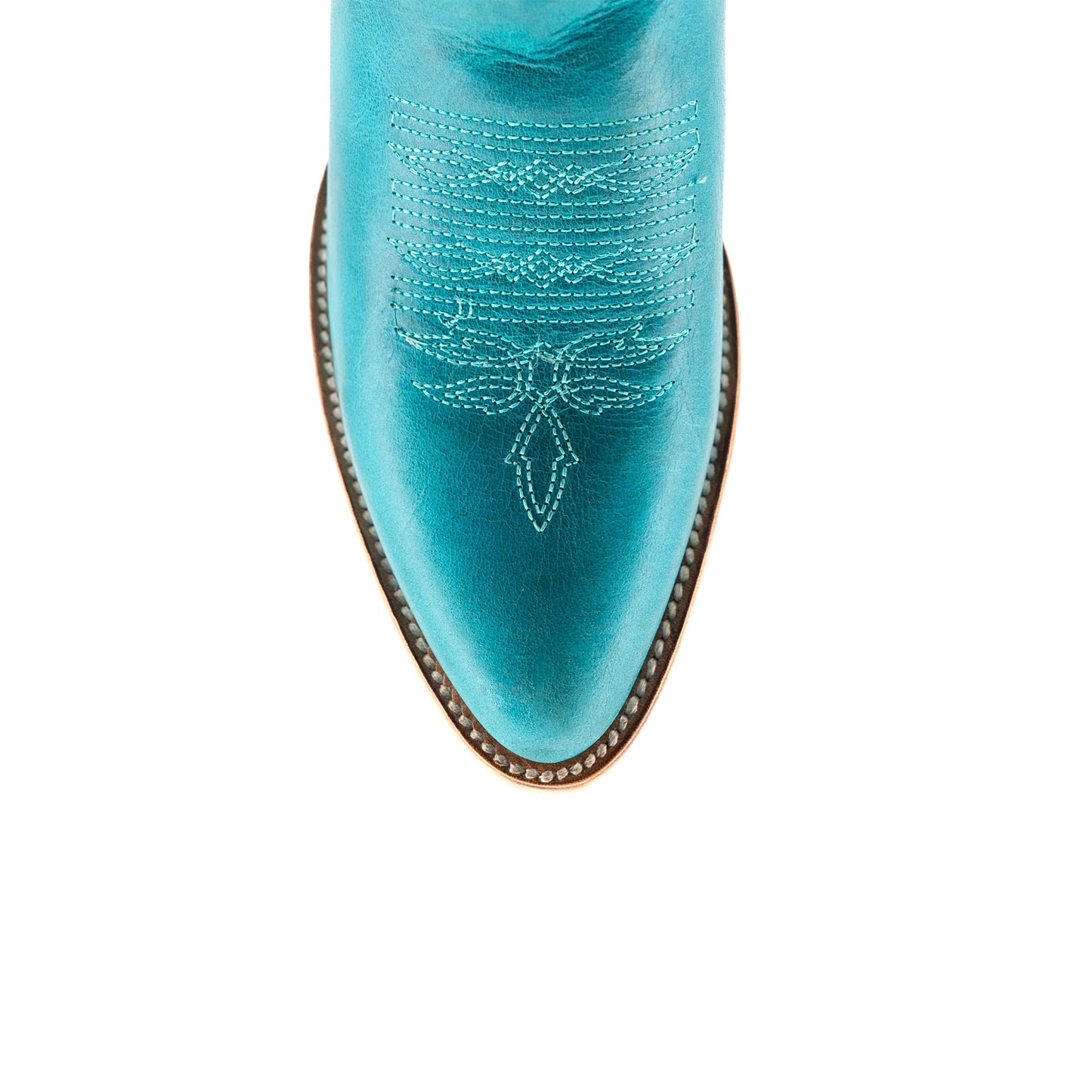 Turquoise Almond-Toe Embroidery Studs Half-Zip Mid Calf Cowgirl Boots