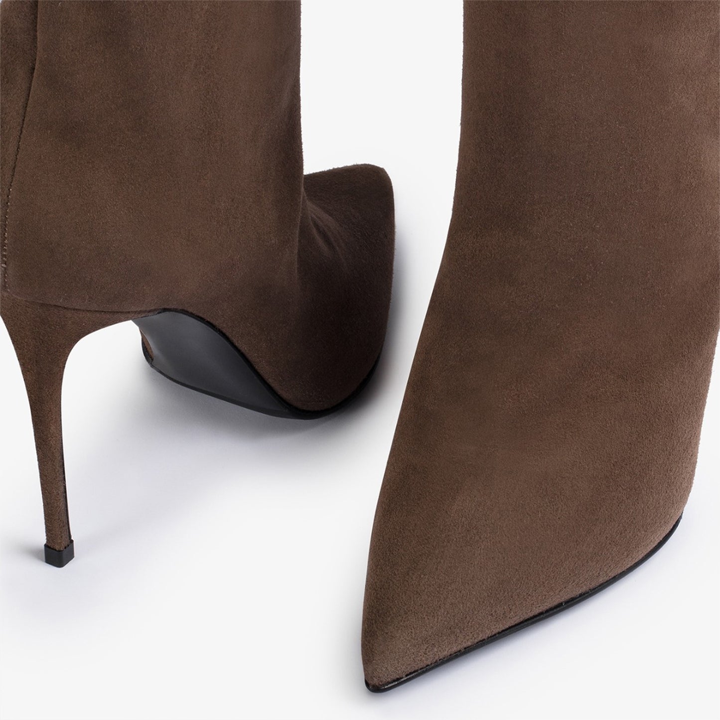 Dark Gray Faux Suede Pointed-Toe Simple Wide Calf Knee High Tall Stiletto Boots