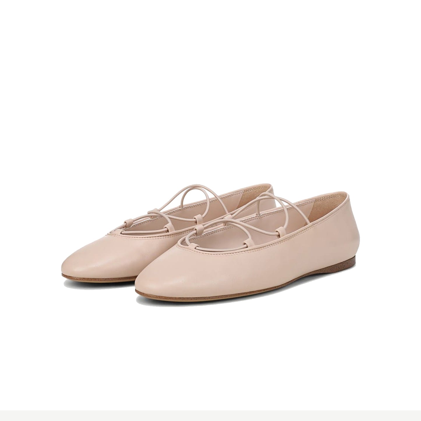 Blush Pink Round-Toe Crossed Vamp Straps Classic Flats