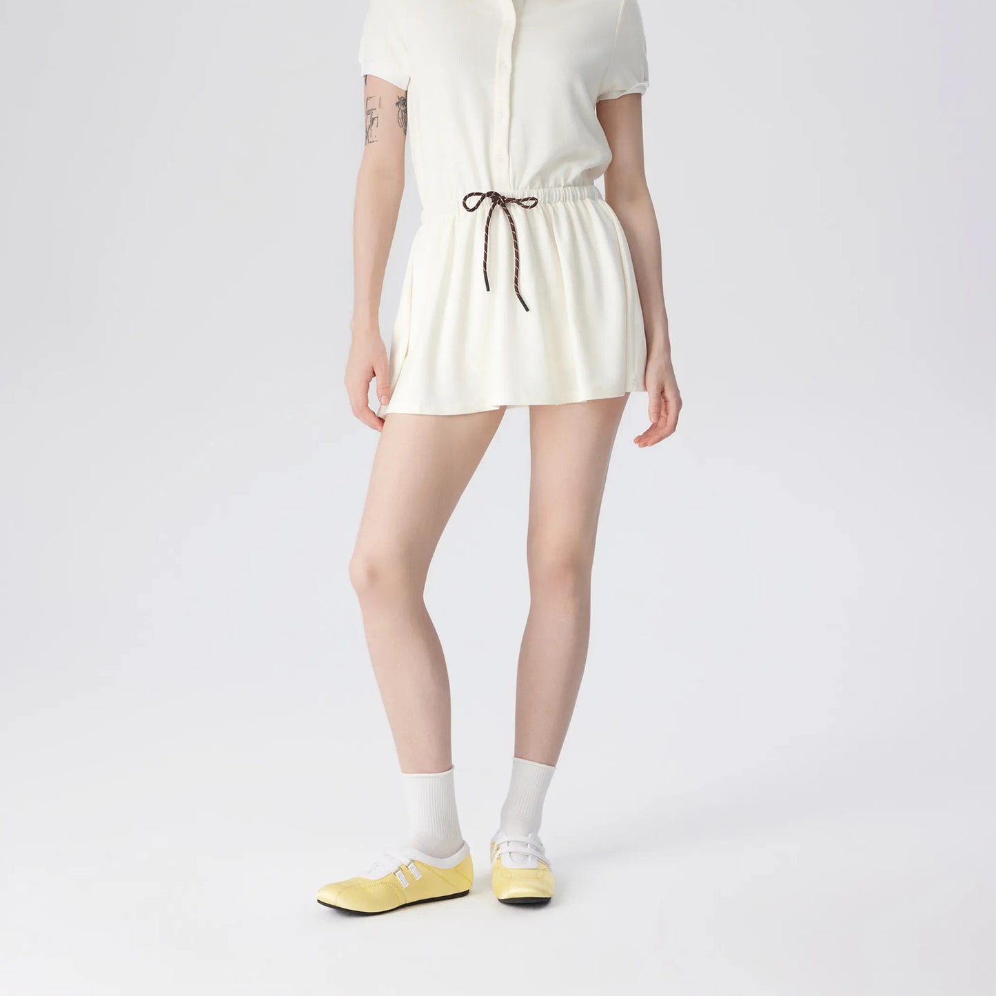 Yellow Satin And Vegan Leather Round-Toe Adjustable Strap Sneakers