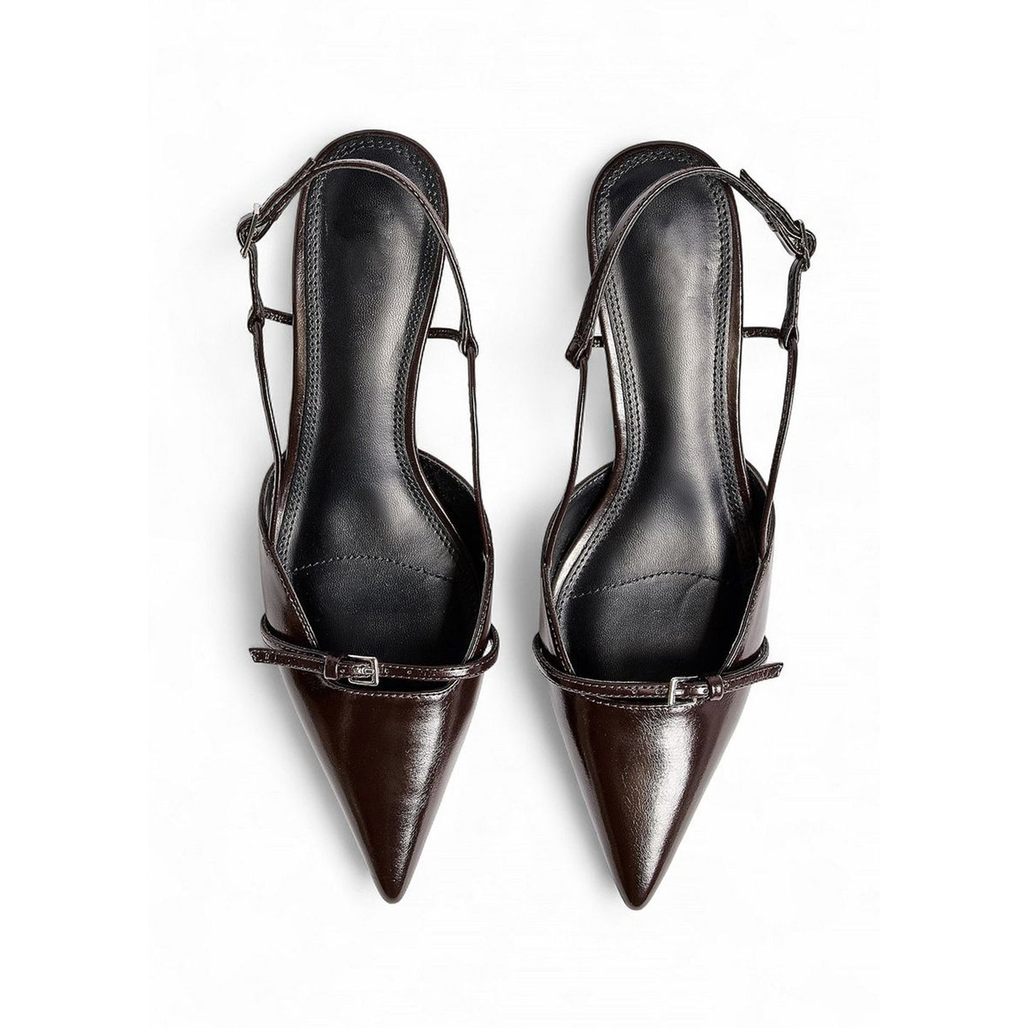 Brown Pointed-Toe Strappy Slingback Kitten Heels Pumps
