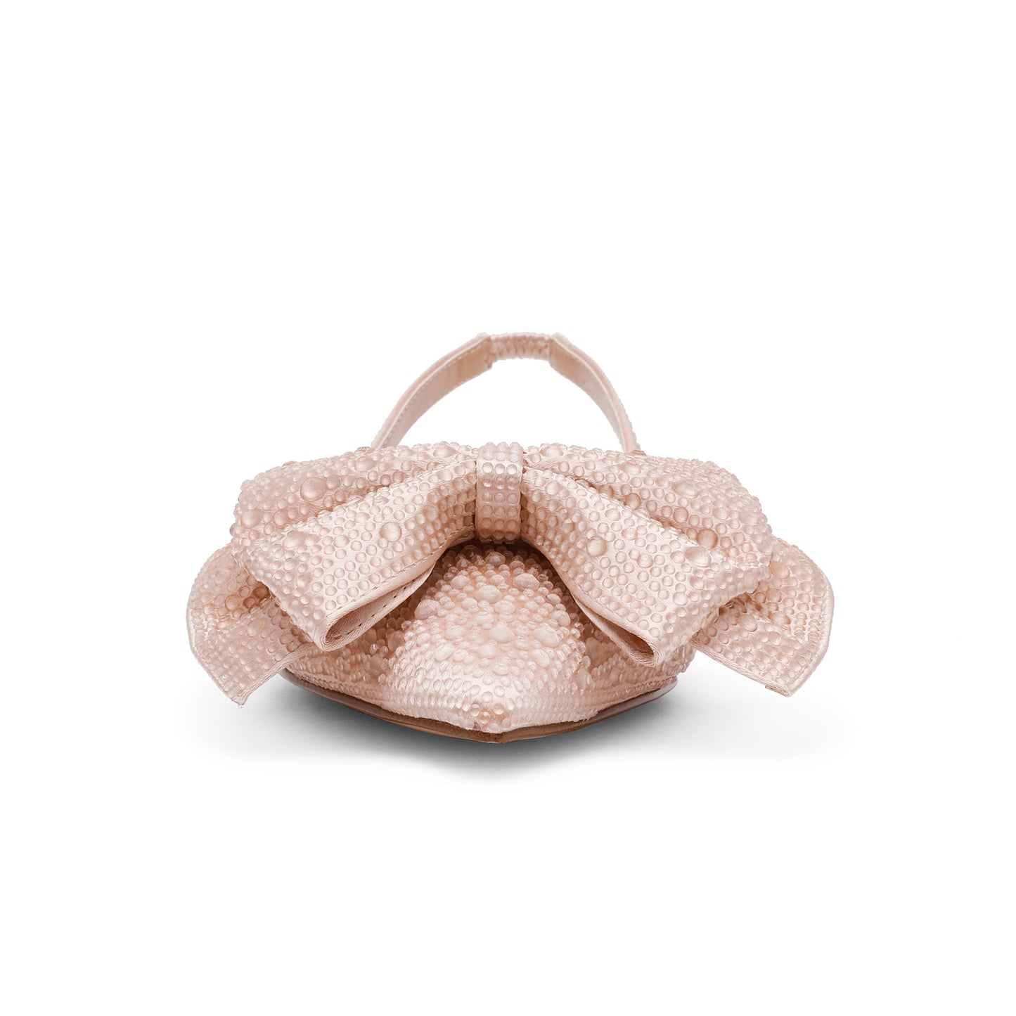 Champagne Satin Pointed-Toe Drops Front Bow Slingback Flats