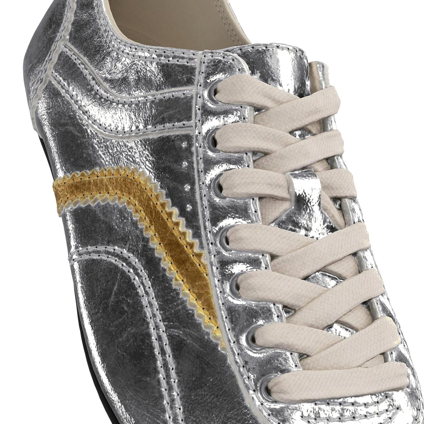 Metallic Silver Square-Toe Lace-Up Classic Sneakers Flats