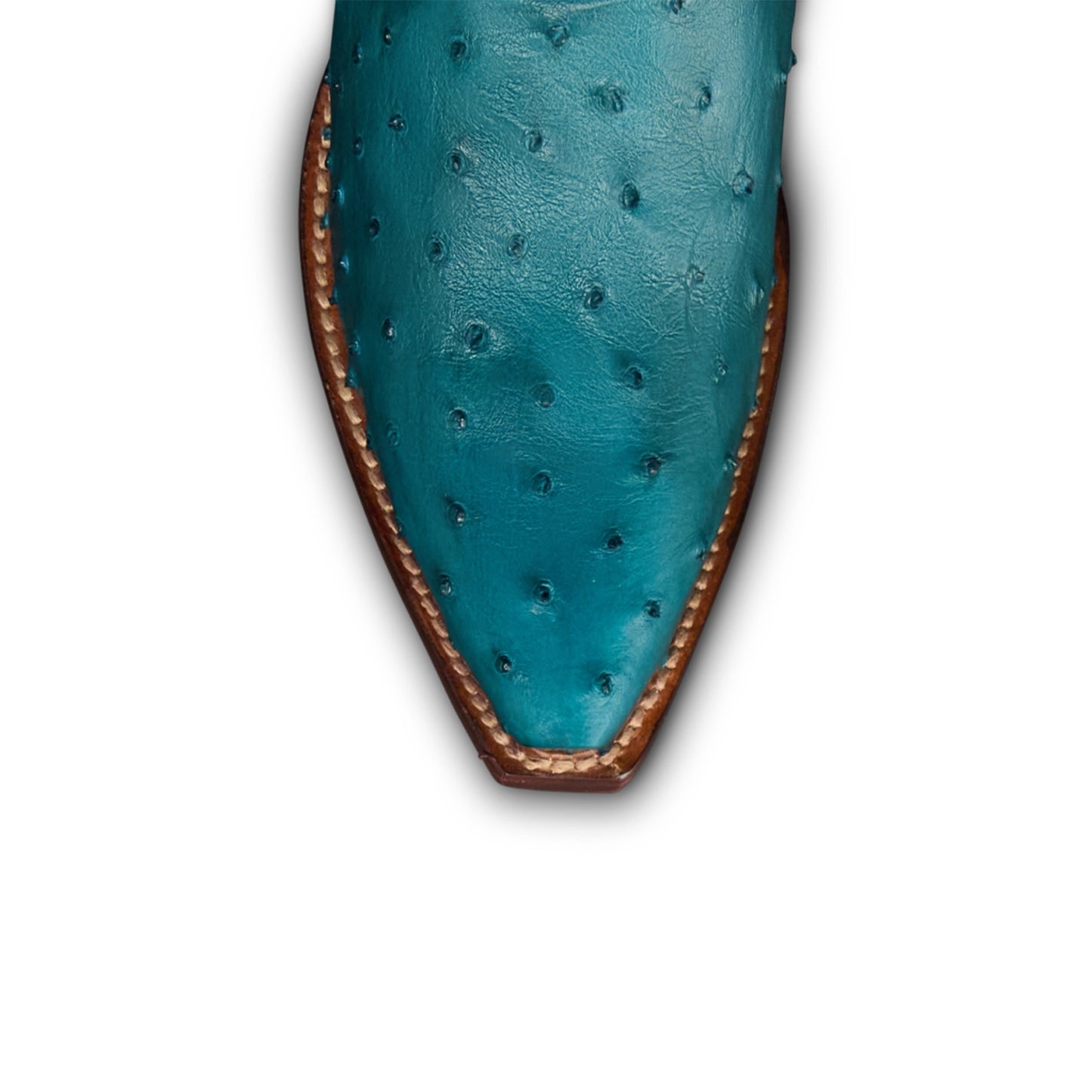 Azure Contrast Vegan Leather And Ostrich Print Snip-Toe Embroidery Wide Calf Knee High Cowgirl Boots