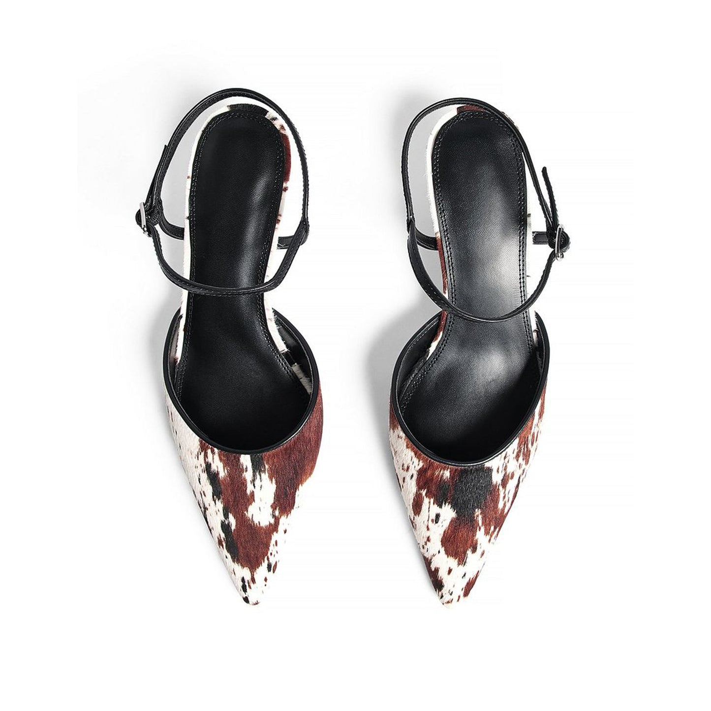 Cow Print Pointed-Toe Ankle Strap Kitten Heels Pumps
