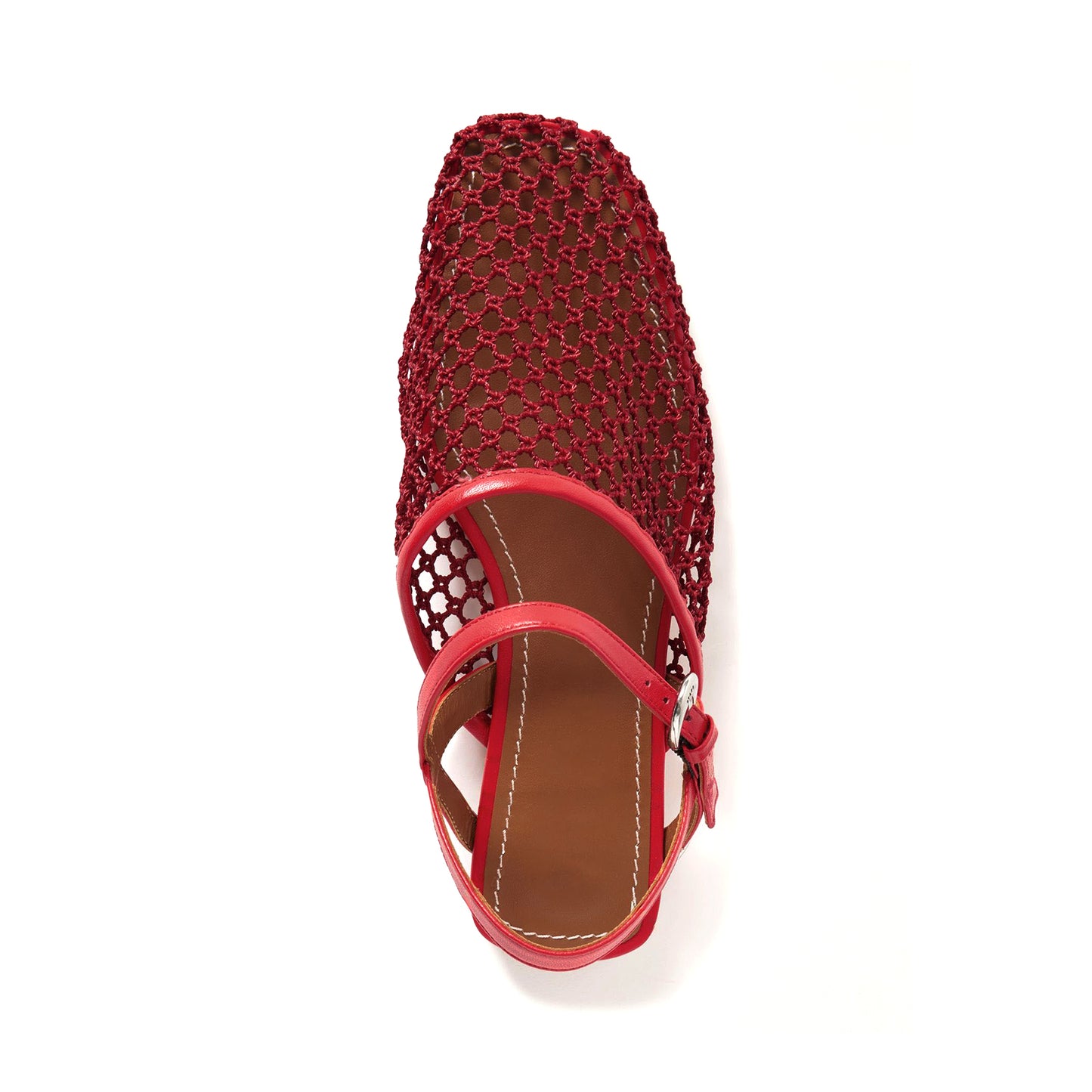 Red Mesh Square-Toe Slingback And Ankle Strap Stylish Flats