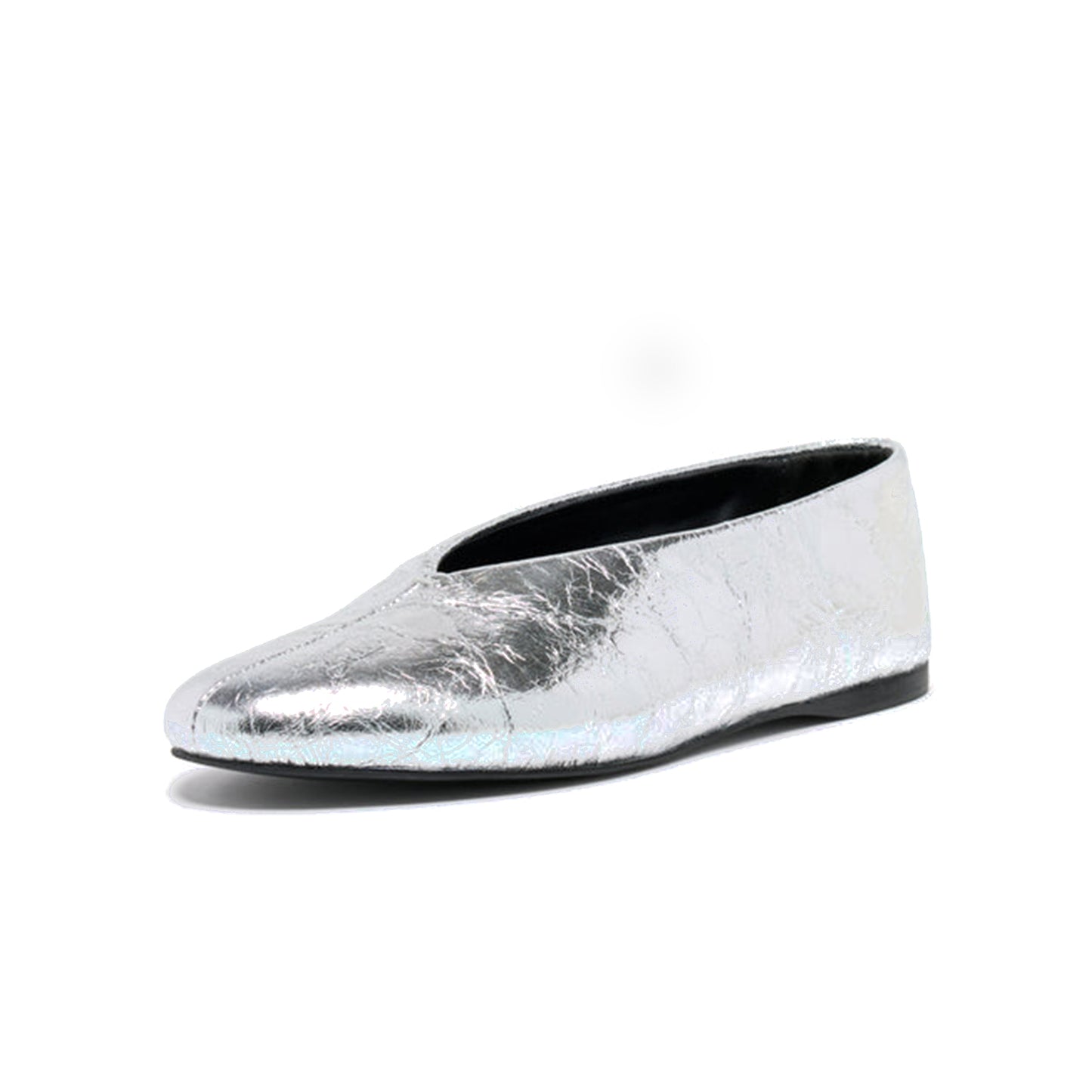 Metallic Silver Round-Toe Slip-On Classic Ballet Flats