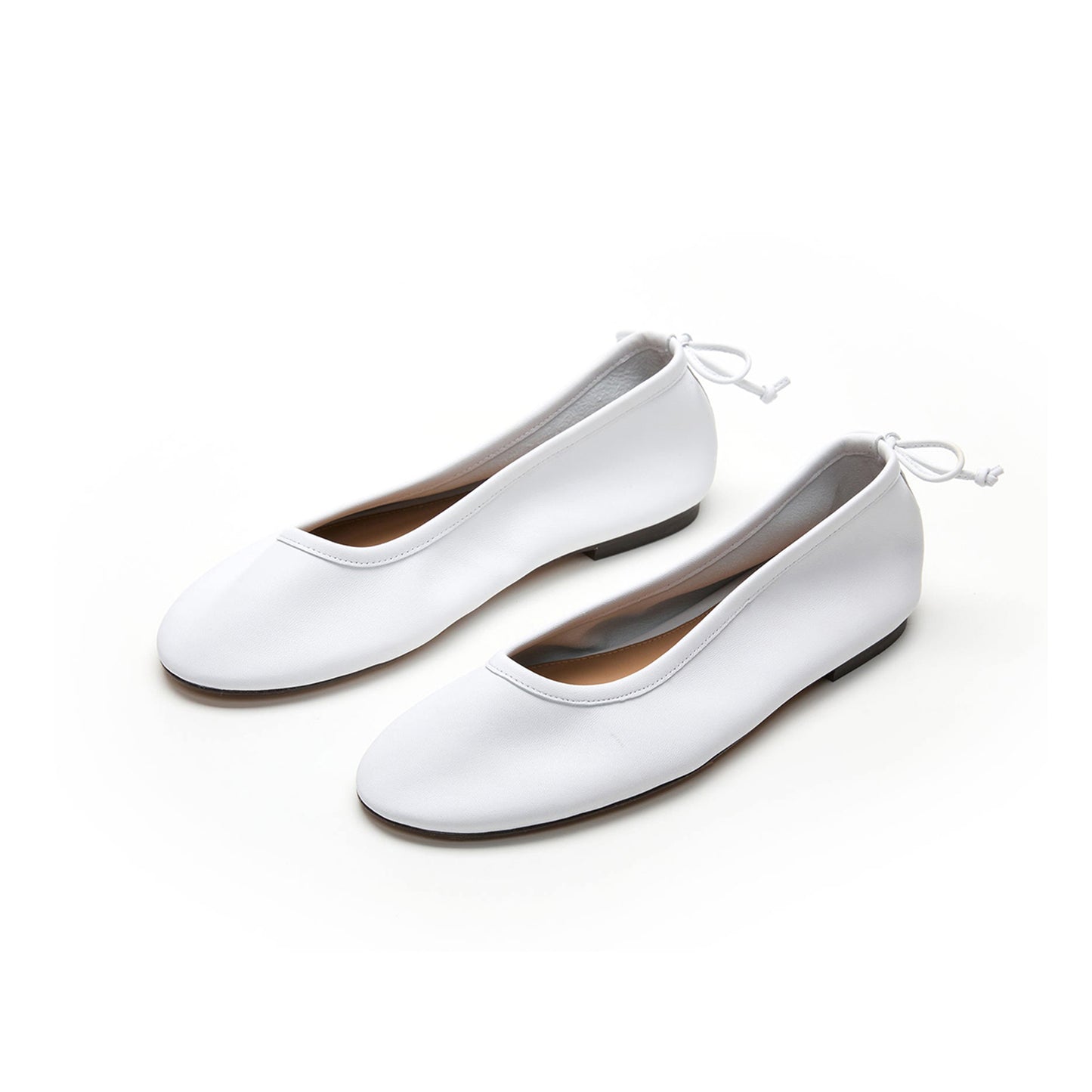 White Round-Toe Back Bow Classic Ballet Flats