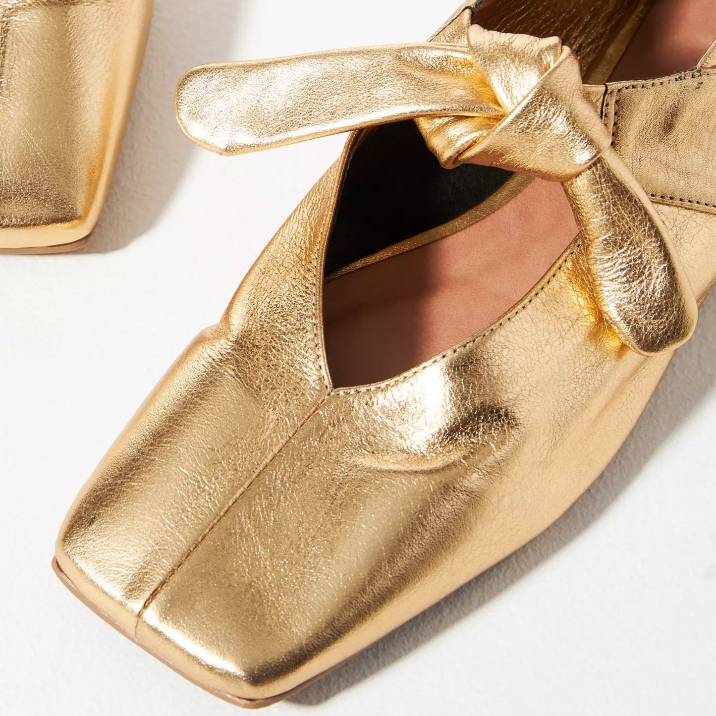 Metallic Gold Mary Jane Ballet Flats – Square Toe Bow Flats