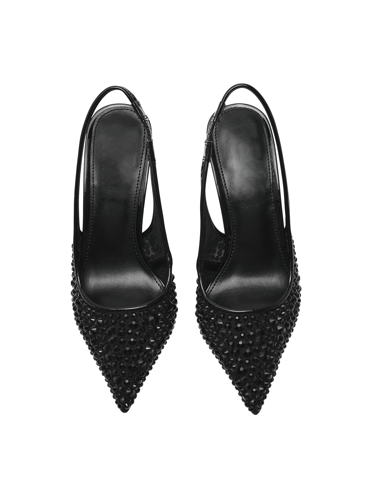 Black Mesh With Rhinestones Pointed-Toe Slingback High Heels Pumps