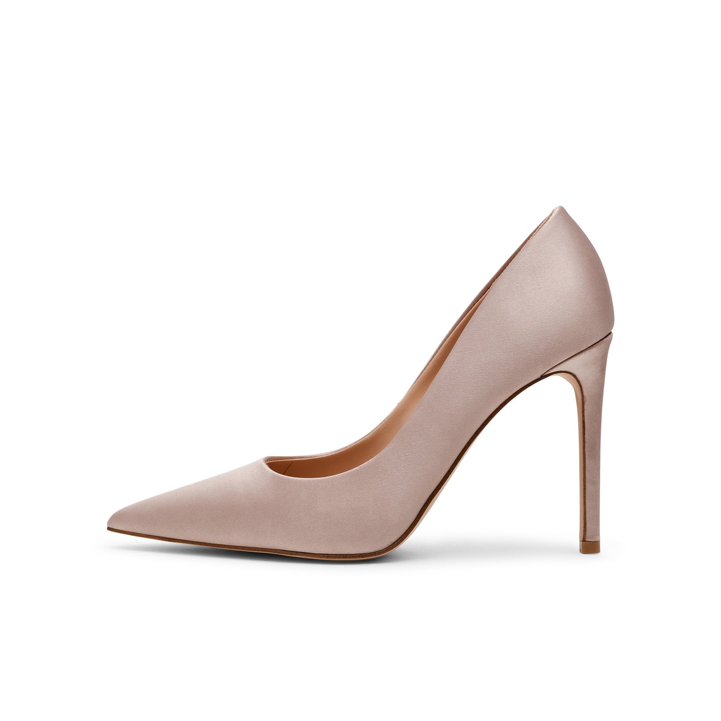 Taupe Satin Classic Pointed-Toe Slip-On High Heels Pumps