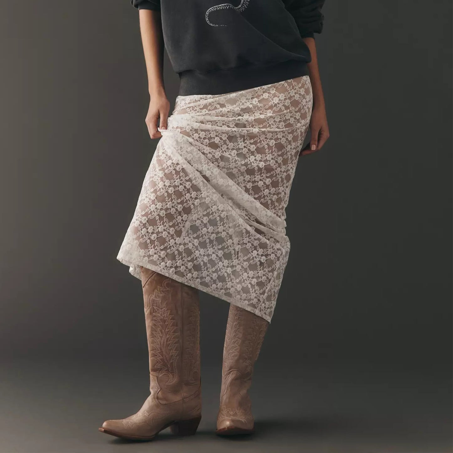 Dusty Pink Snip-Toe Chic Embroidery Wide Calf Knee High Cowgirl Boots