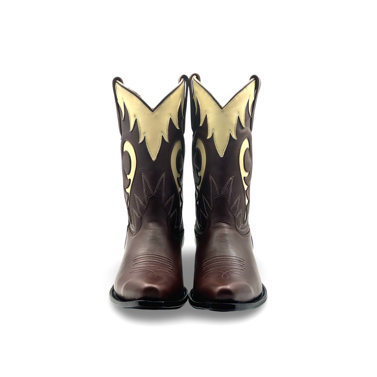 Brown Snip-Toe Cream Inlay Embroidery Mid Calf Cowgirl Boots