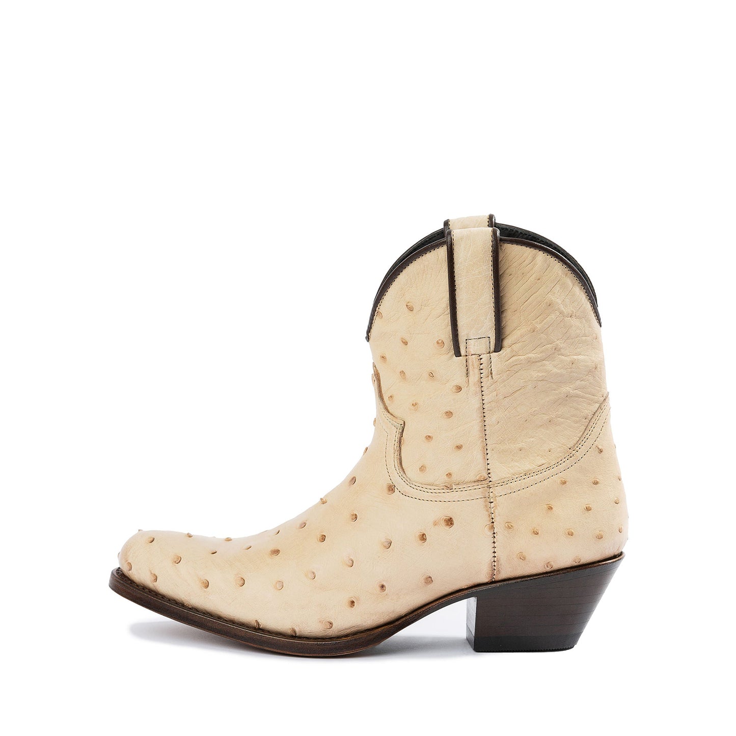 Cream Ostrich Print Round-Toe Simple Ankle Cowgirl Boots