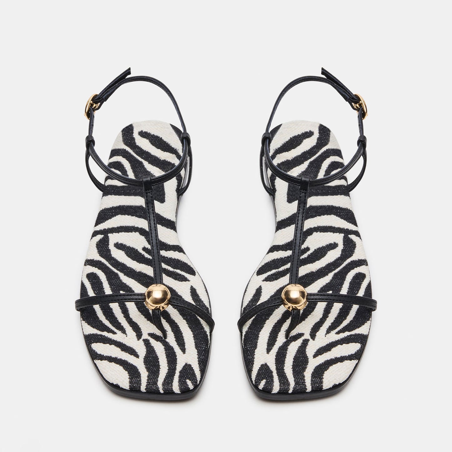 Zebra Pattern Square-Toe Strappy Ankle Strap Sandals Flats