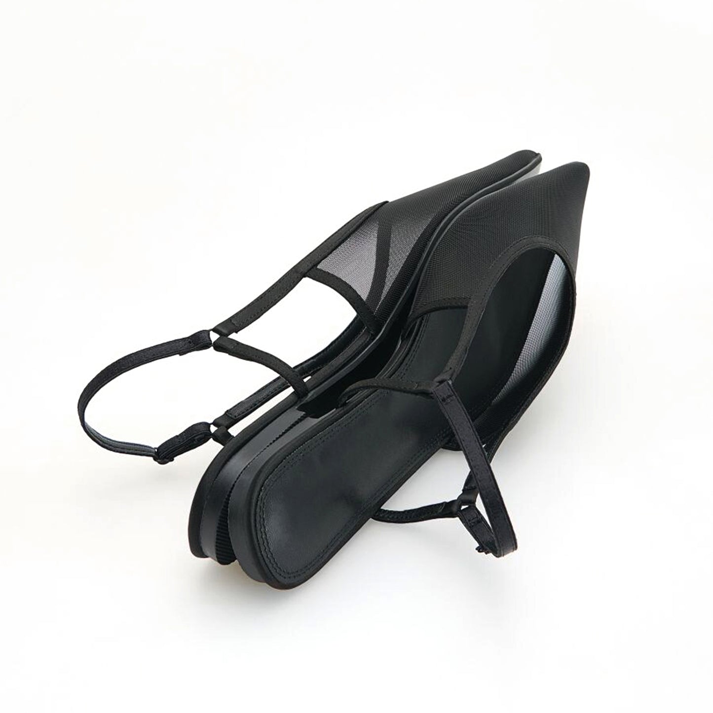 Black Mesh Pointed-Toe Simple Slingback Flats