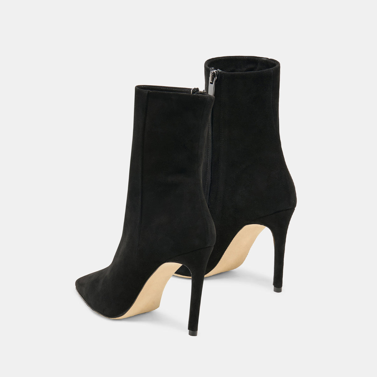 Black Faux Suede Pointed-Toe Classic Full-Zip Ankle Stiletto Boots