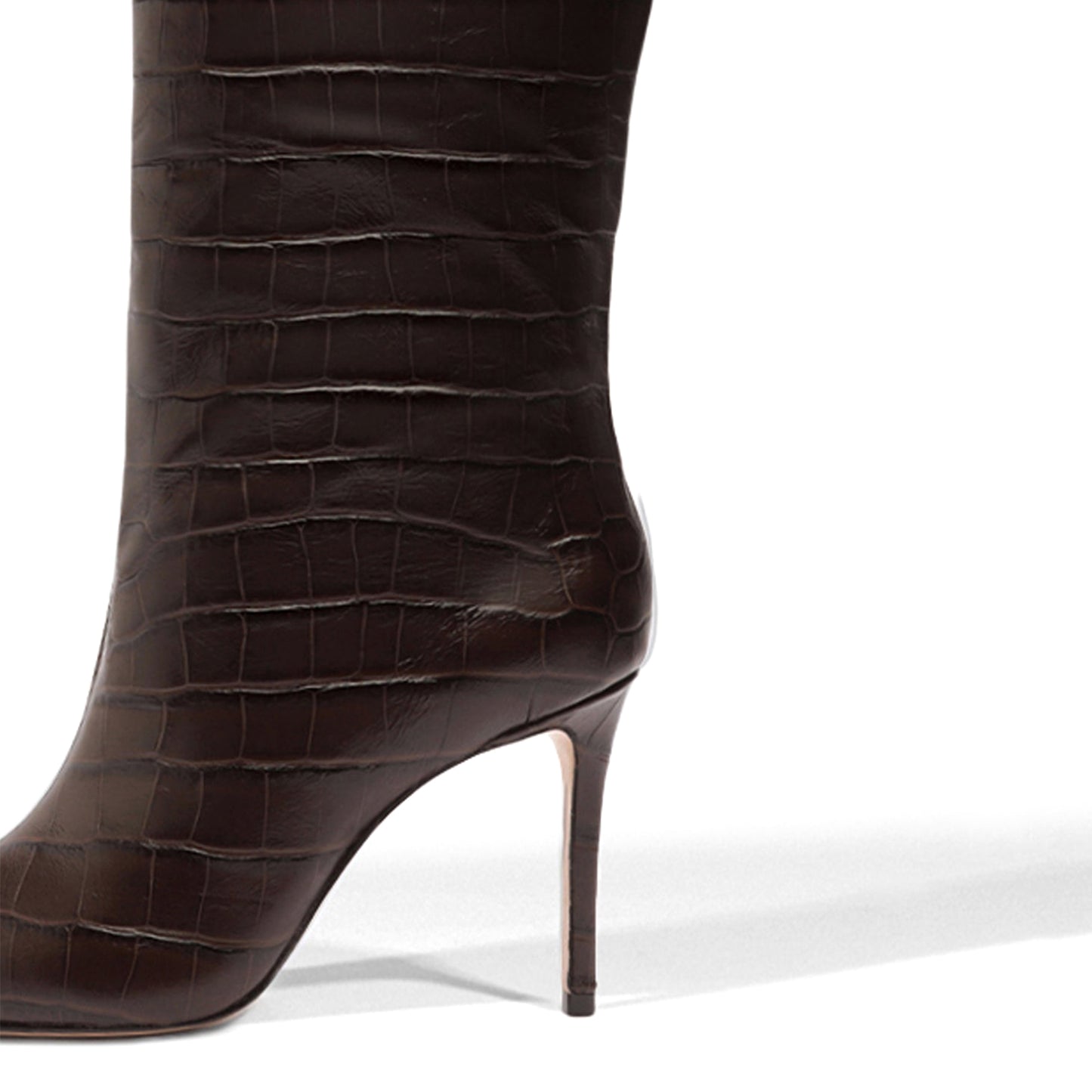 Chocolate Crocodile Print Pointed-Toe Simple Wide Calf Knee High Stiletto Boots