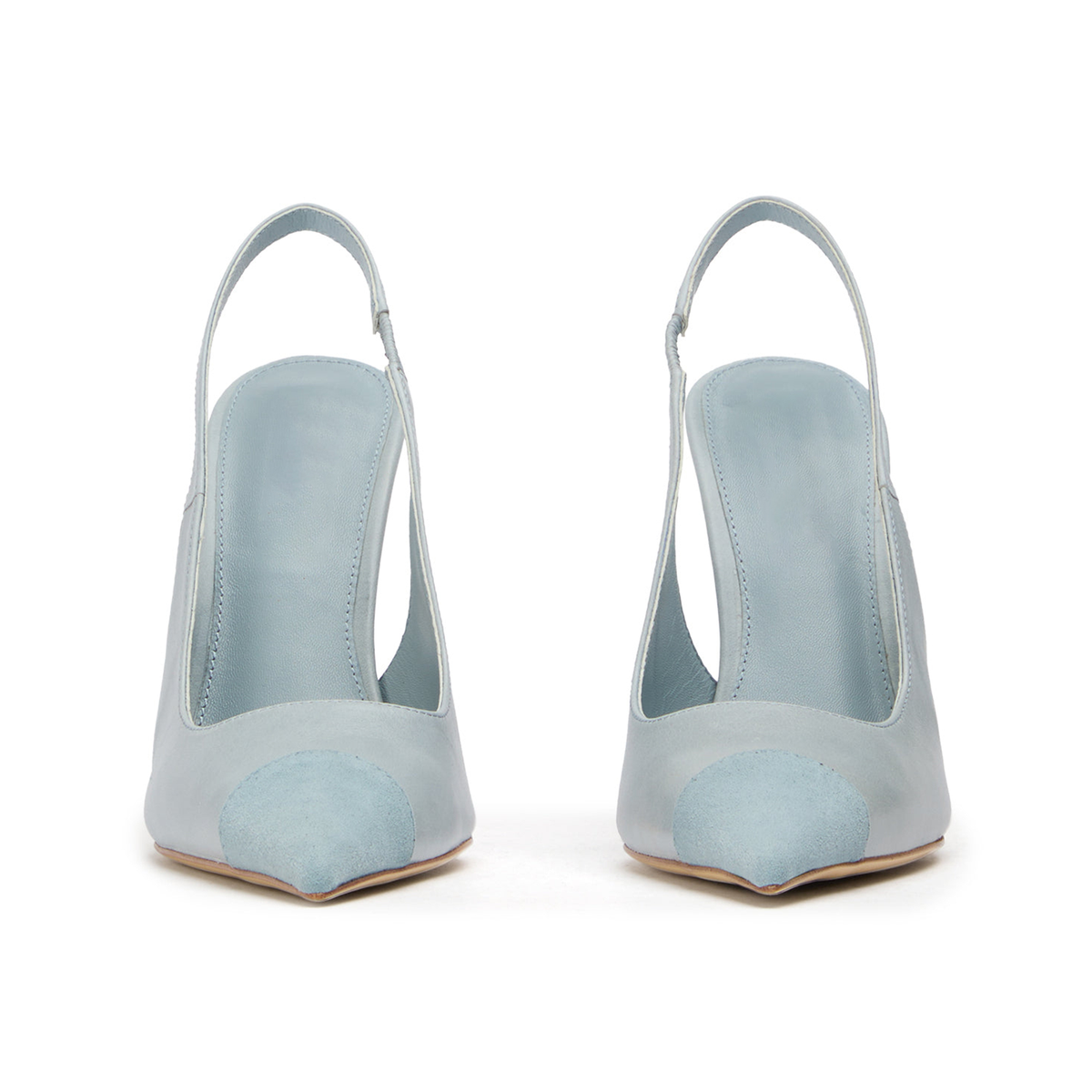 Sky Blue And Blue Faux Suede Pointed-Toe Slingback High Heels