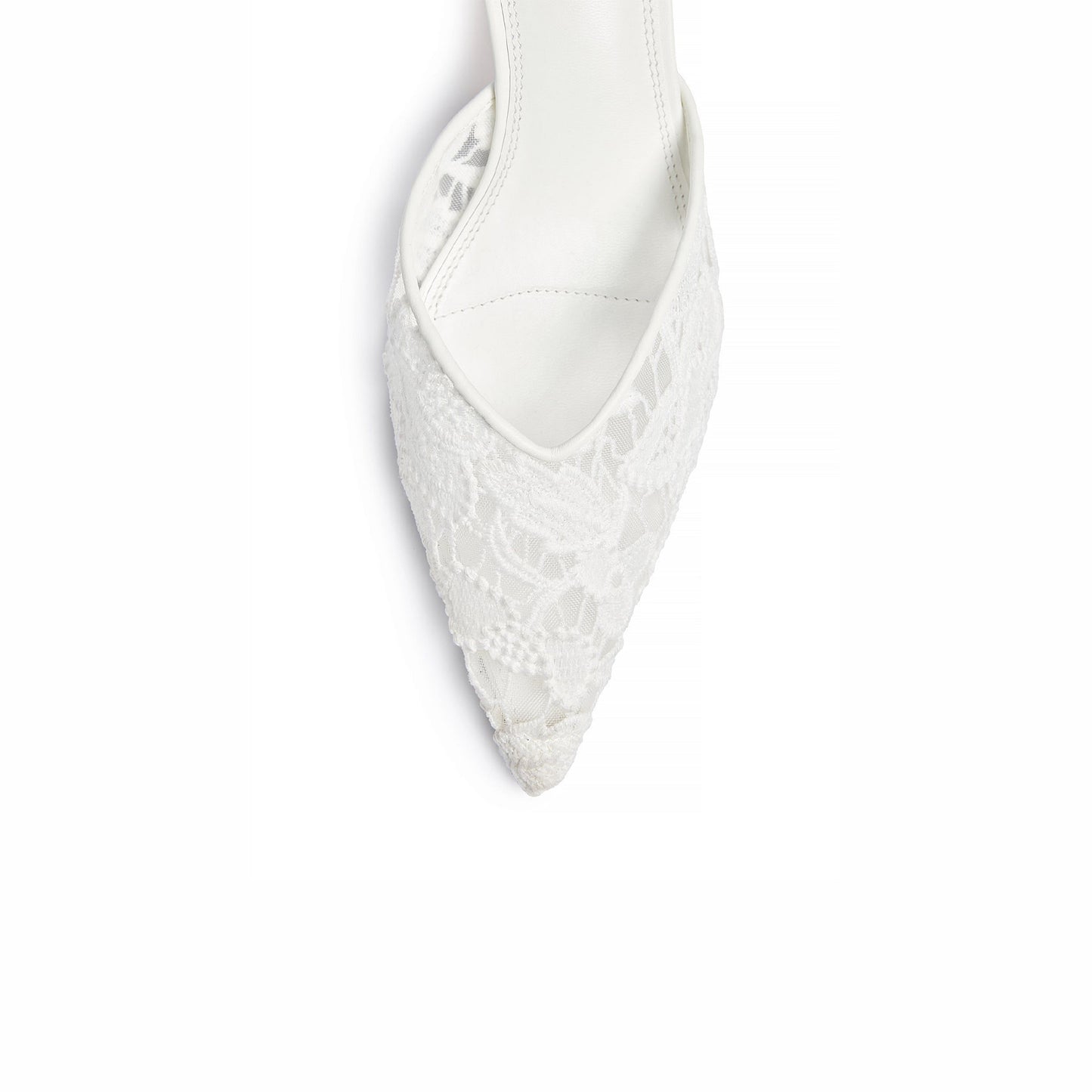 White Lace Mesh Pointed-Toe Backless Simple Kitten Heels