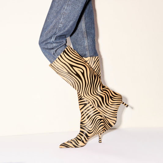 Zebra Pattern Pointed-Toe Knee High Simple High Stiletto Boots