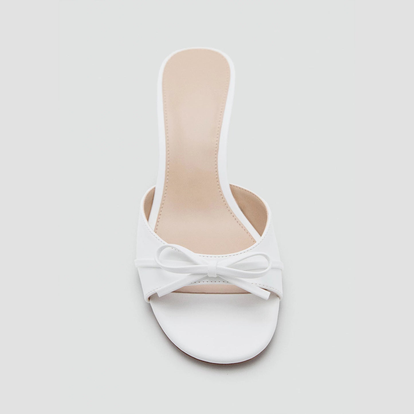 Patent White Square-Toe Front Chic Bow Slip-On Backless Kitten Heels